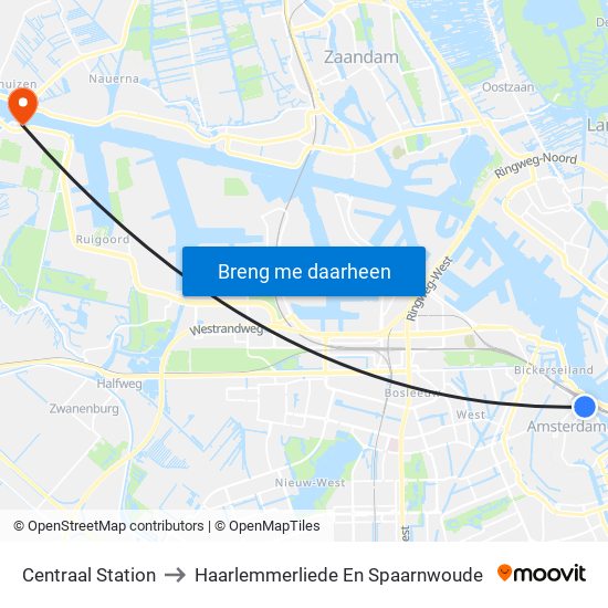 Centraal Station to Haarlemmerliede En Spaarnwoude map