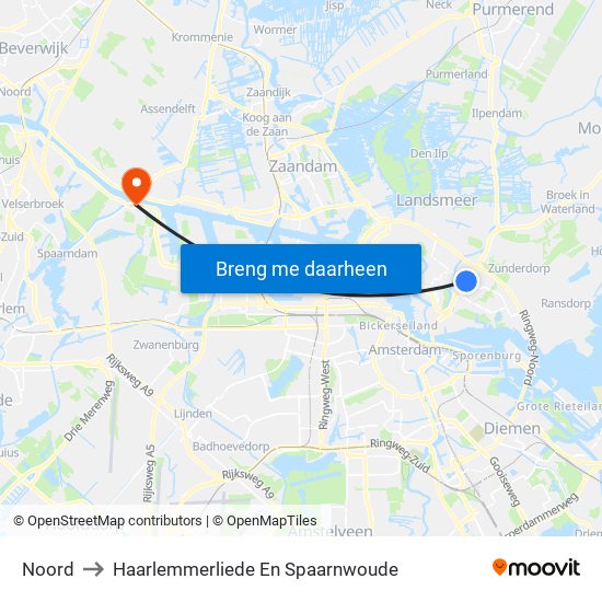 Noord to Haarlemmerliede En Spaarnwoude map