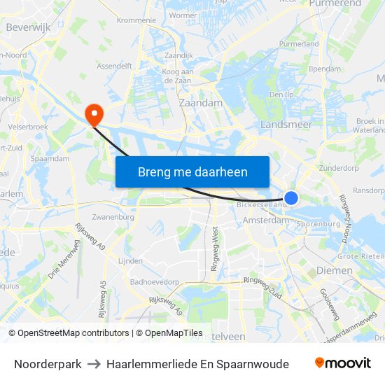 Noorderpark to Haarlemmerliede En Spaarnwoude map