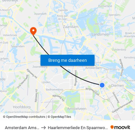 Amsterdam Amstel to Haarlemmerliede En Spaarnwoude map