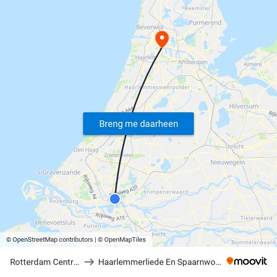 Rotterdam Centraal to Haarlemmerliede En Spaarnwoude map