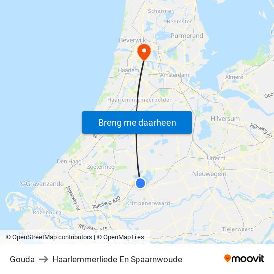 Gouda to Haarlemmerliede En Spaarnwoude map
