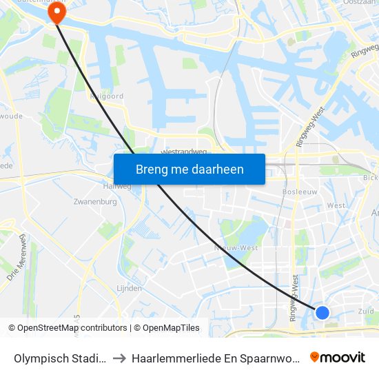 Olympisch Stadion to Haarlemmerliede En Spaarnwoude map