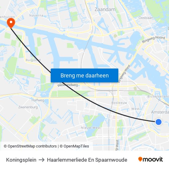 Koningsplein to Haarlemmerliede En Spaarnwoude map