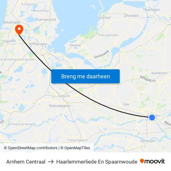 Arnhem Centraal to Haarlemmerliede En Spaarnwoude map