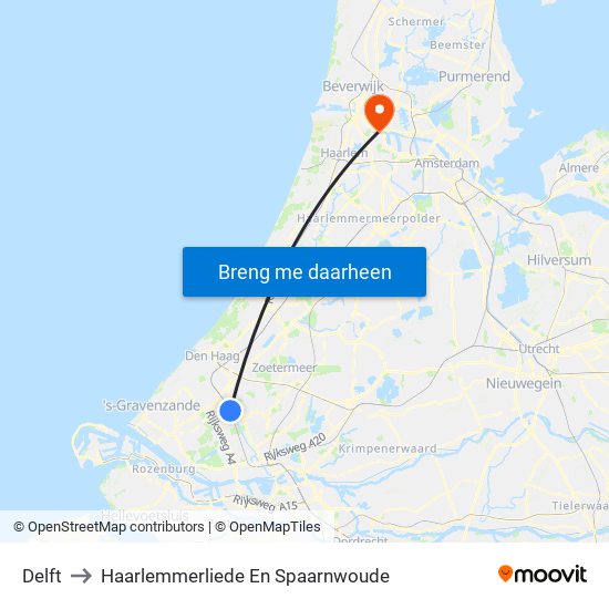 Delft to Haarlemmerliede En Spaarnwoude map