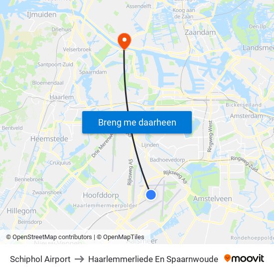 Schiphol Airport to Haarlemmerliede En Spaarnwoude map