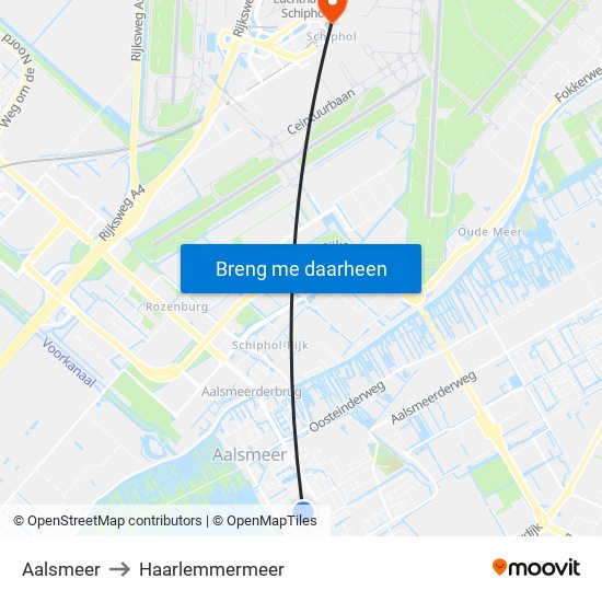 Aalsmeer to Haarlemmermeer map