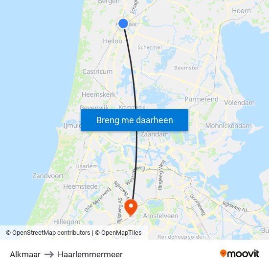 Alkmaar to Haarlemmermeer map