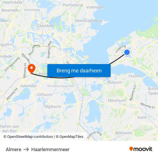 Almere to Haarlemmermeer map