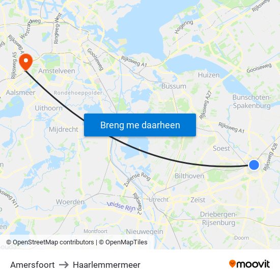 Amersfoort to Haarlemmermeer map