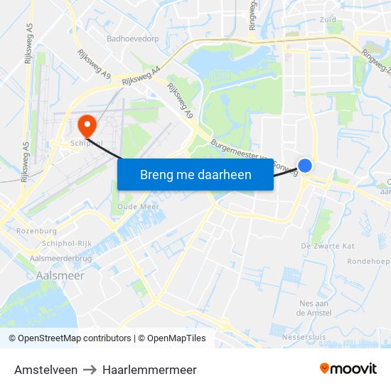 Amstelveen to Haarlemmermeer map