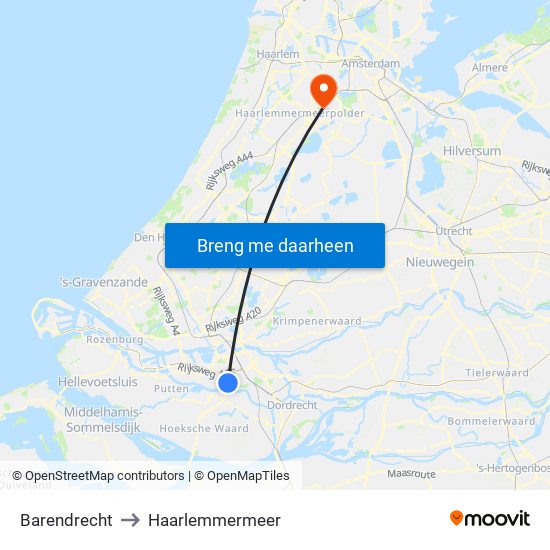 Barendrecht to Haarlemmermeer map