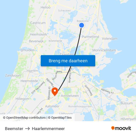 Beemster to Haarlemmermeer map