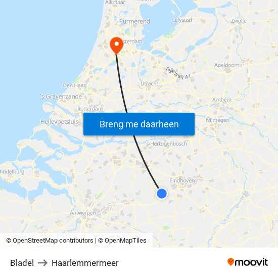 Bladel to Haarlemmermeer map