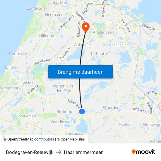 Bodegraven-Reeuwijk to Haarlemmermeer map