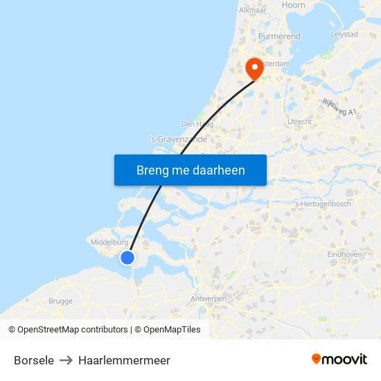 Borsele to Haarlemmermeer map