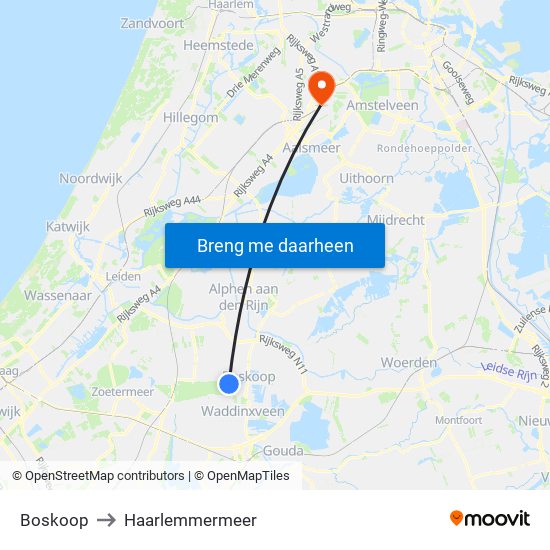 Boskoop to Haarlemmermeer map