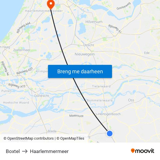 Boxtel to Haarlemmermeer map