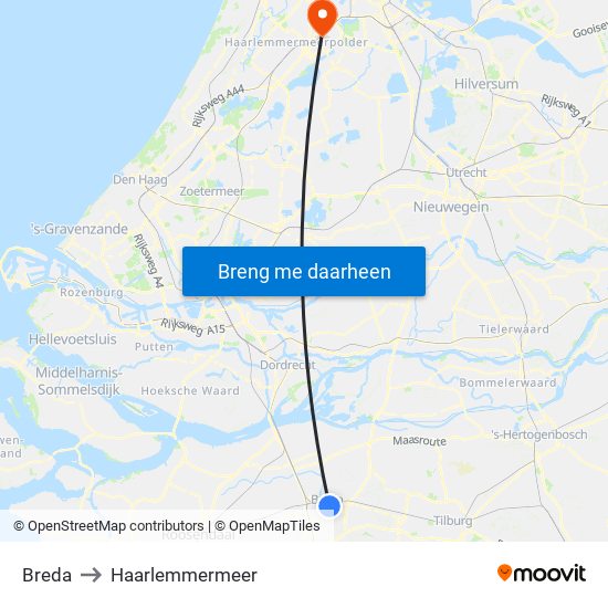 Breda to Haarlemmermeer map