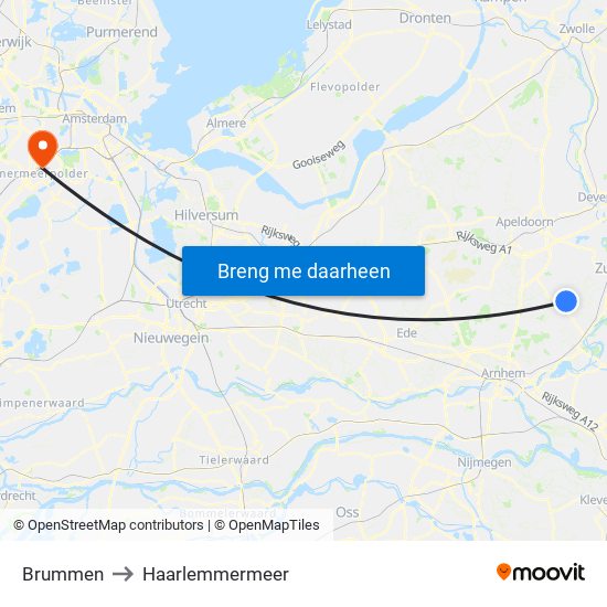 Brummen to Haarlemmermeer map