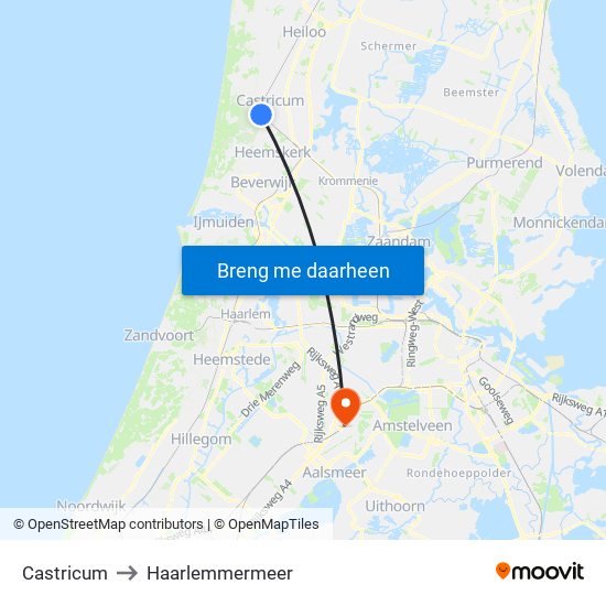 Castricum to Haarlemmermeer map