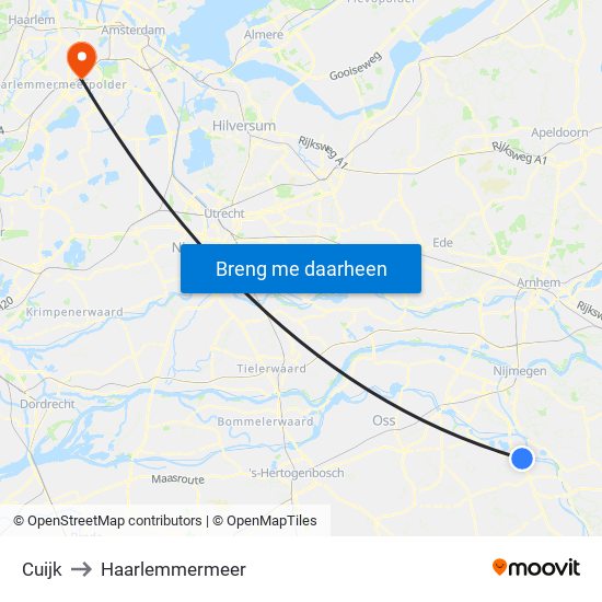 Cuijk to Haarlemmermeer map