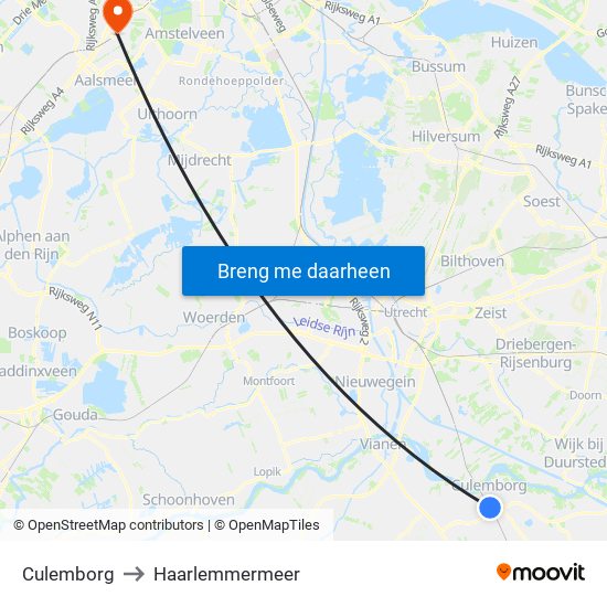 Culemborg to Haarlemmermeer map