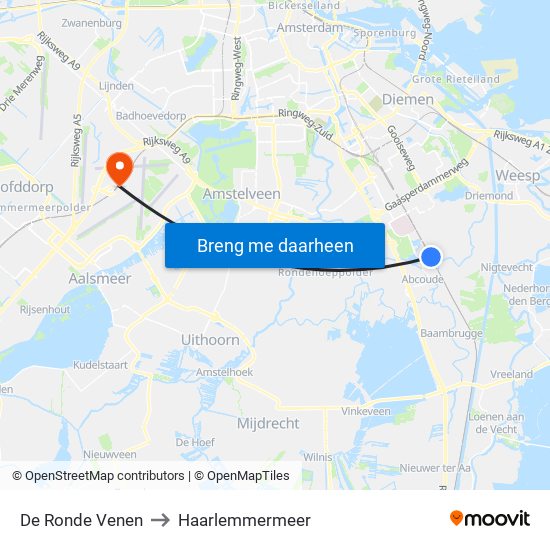 De Ronde Venen to Haarlemmermeer map