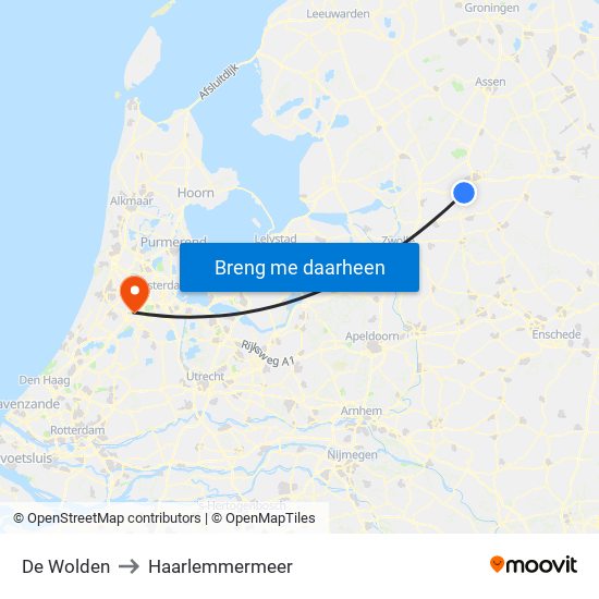 De Wolden to Haarlemmermeer map