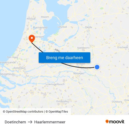 Doetinchem to Haarlemmermeer map