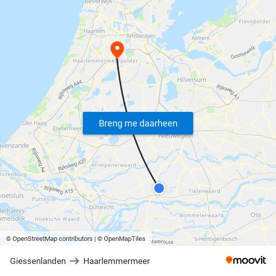 Giessenlanden to Haarlemmermeer map