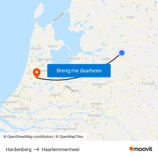 Hardenberg to Haarlemmermeer map