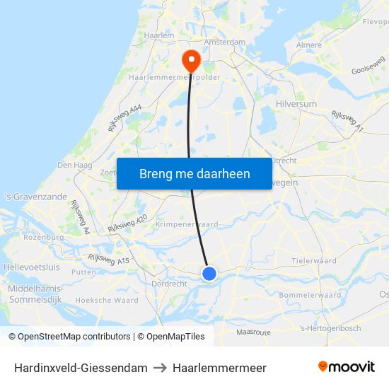 Hardinxveld-Giessendam to Haarlemmermeer map