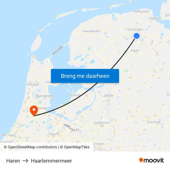 Haren to Haarlemmermeer map