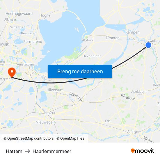 Hattem to Haarlemmermeer map