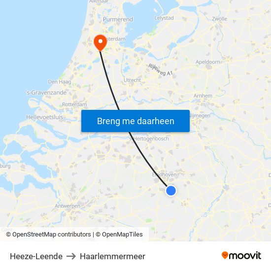 Heeze-Leende to Haarlemmermeer map