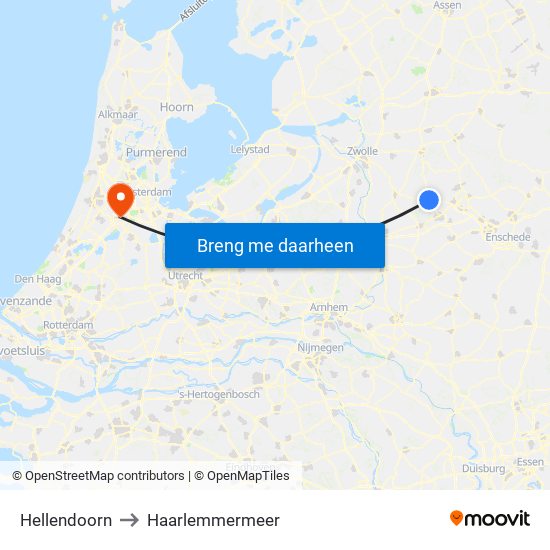 Hellendoorn to Haarlemmermeer map