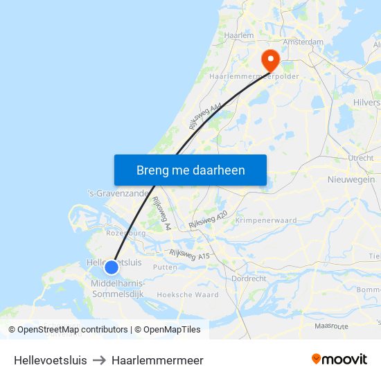 Hellevoetsluis to Haarlemmermeer map