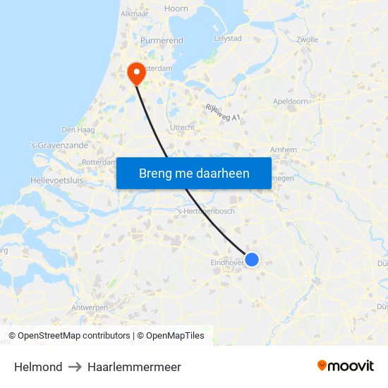 Helmond to Haarlemmermeer map