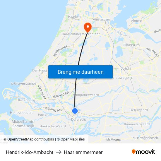 Hendrik-Ido-Ambacht to Haarlemmermeer map