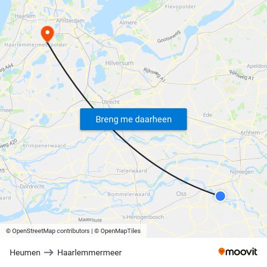 Heumen to Haarlemmermeer map