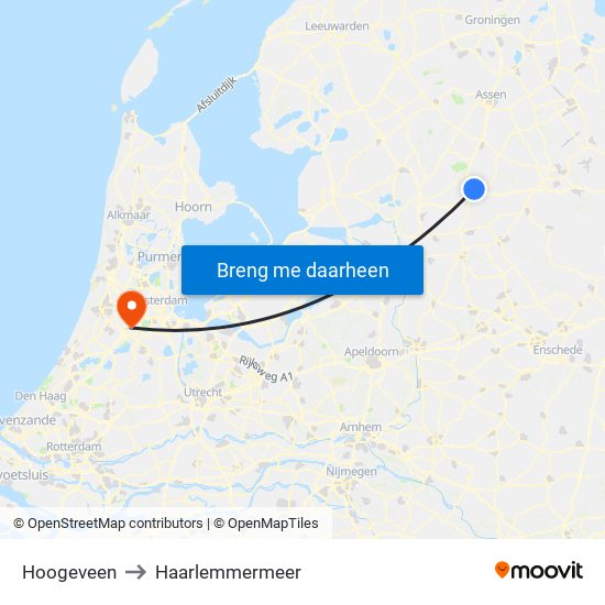 Hoogeveen to Haarlemmermeer map