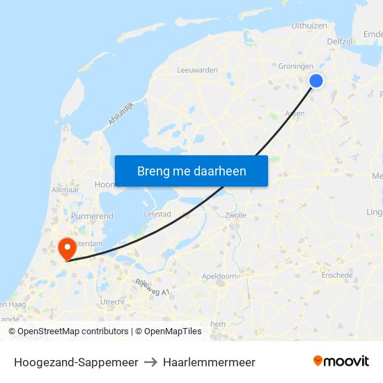 Hoogezand-Sappemeer to Haarlemmermeer map