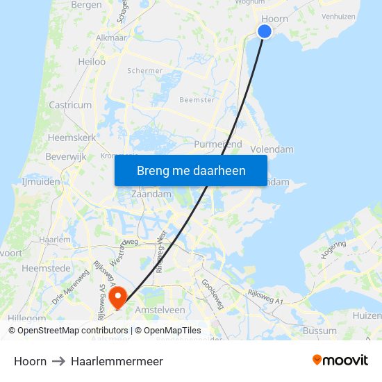 Hoorn to Haarlemmermeer map