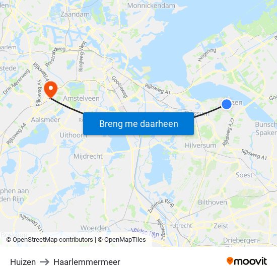 Huizen to Haarlemmermeer map