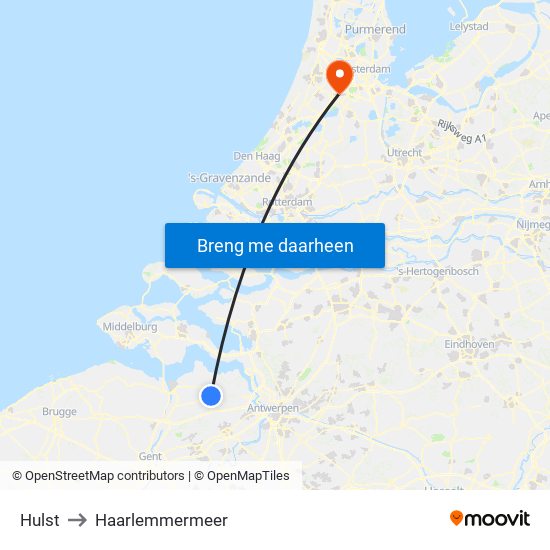 Hulst to Haarlemmermeer map