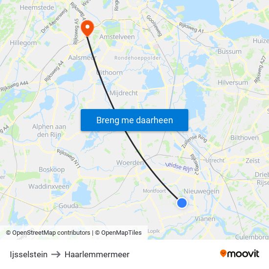 Ijsselstein to Haarlemmermeer map