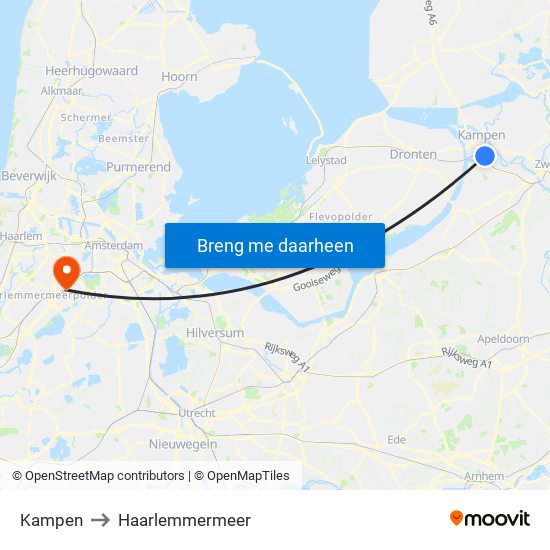 Kampen to Haarlemmermeer map