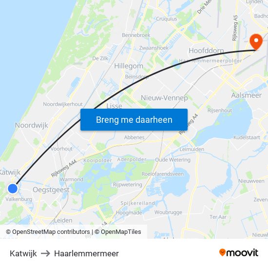Katwijk to Haarlemmermeer map